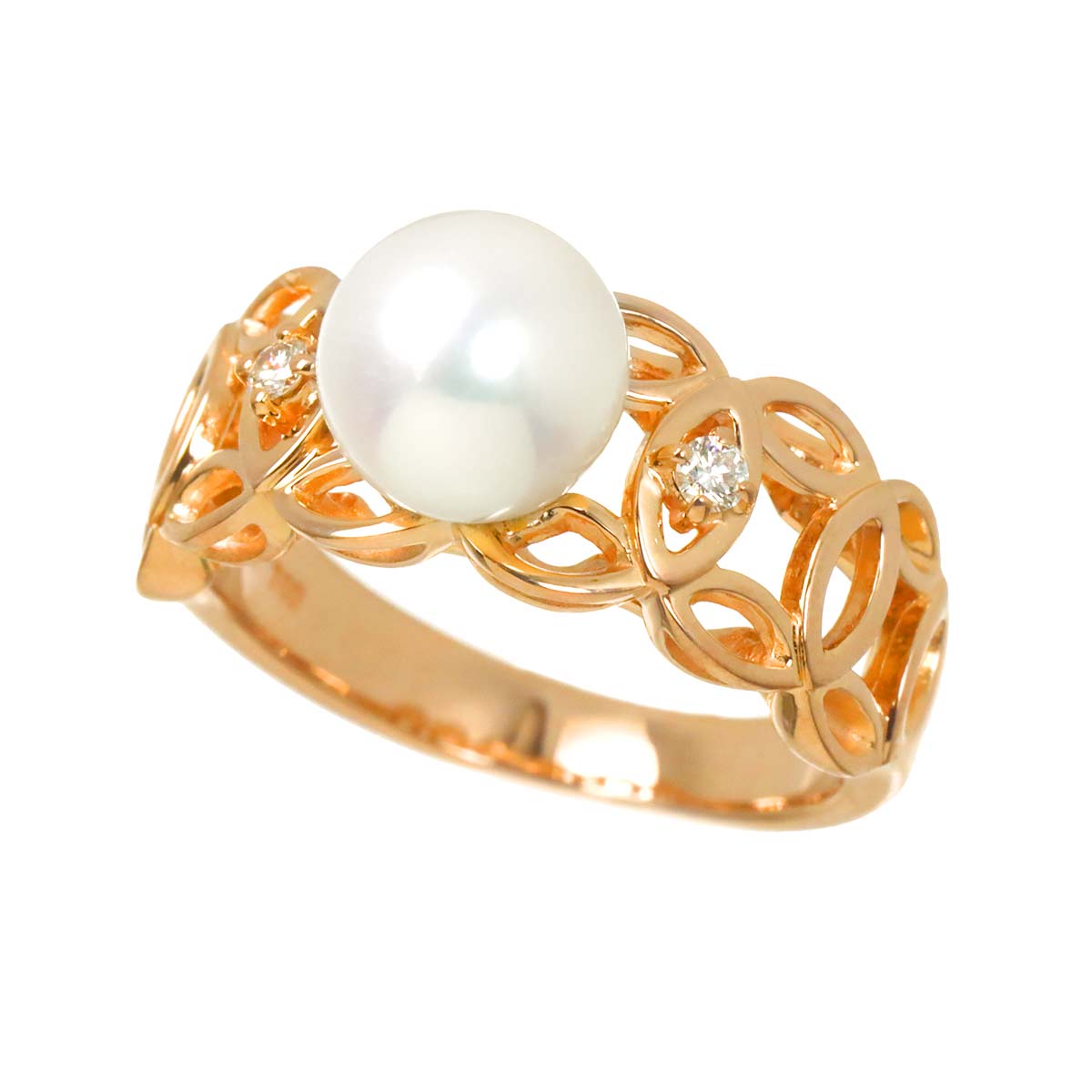 Akoya Pearl Diamond Ring 18K PG 750 Size6(US)