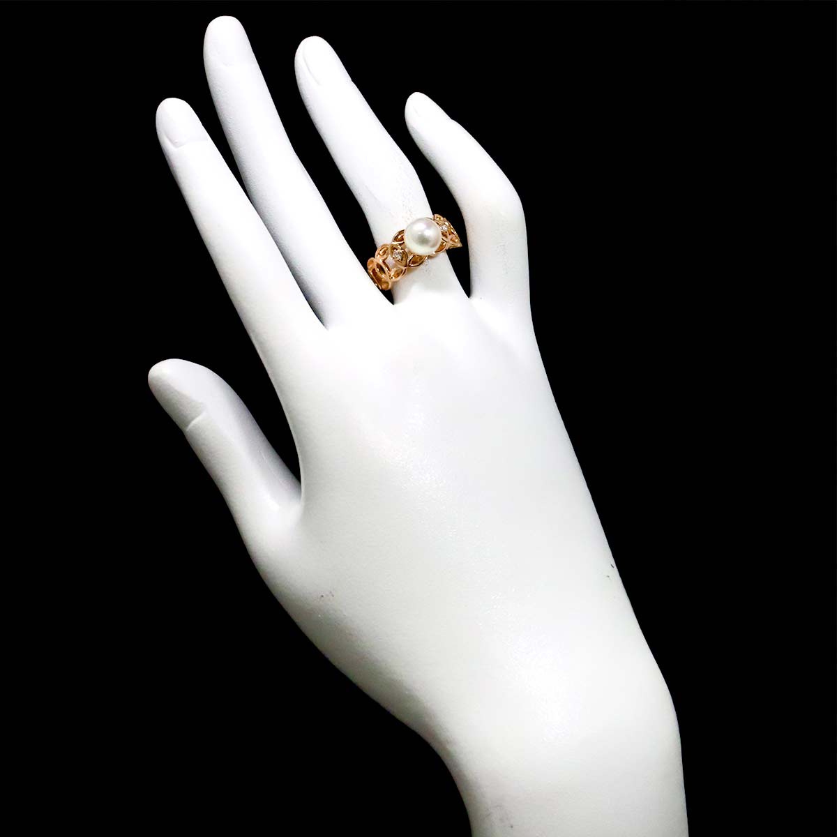 Akoya Pearl Diamond Ring 18K PG 750 Size6(US)