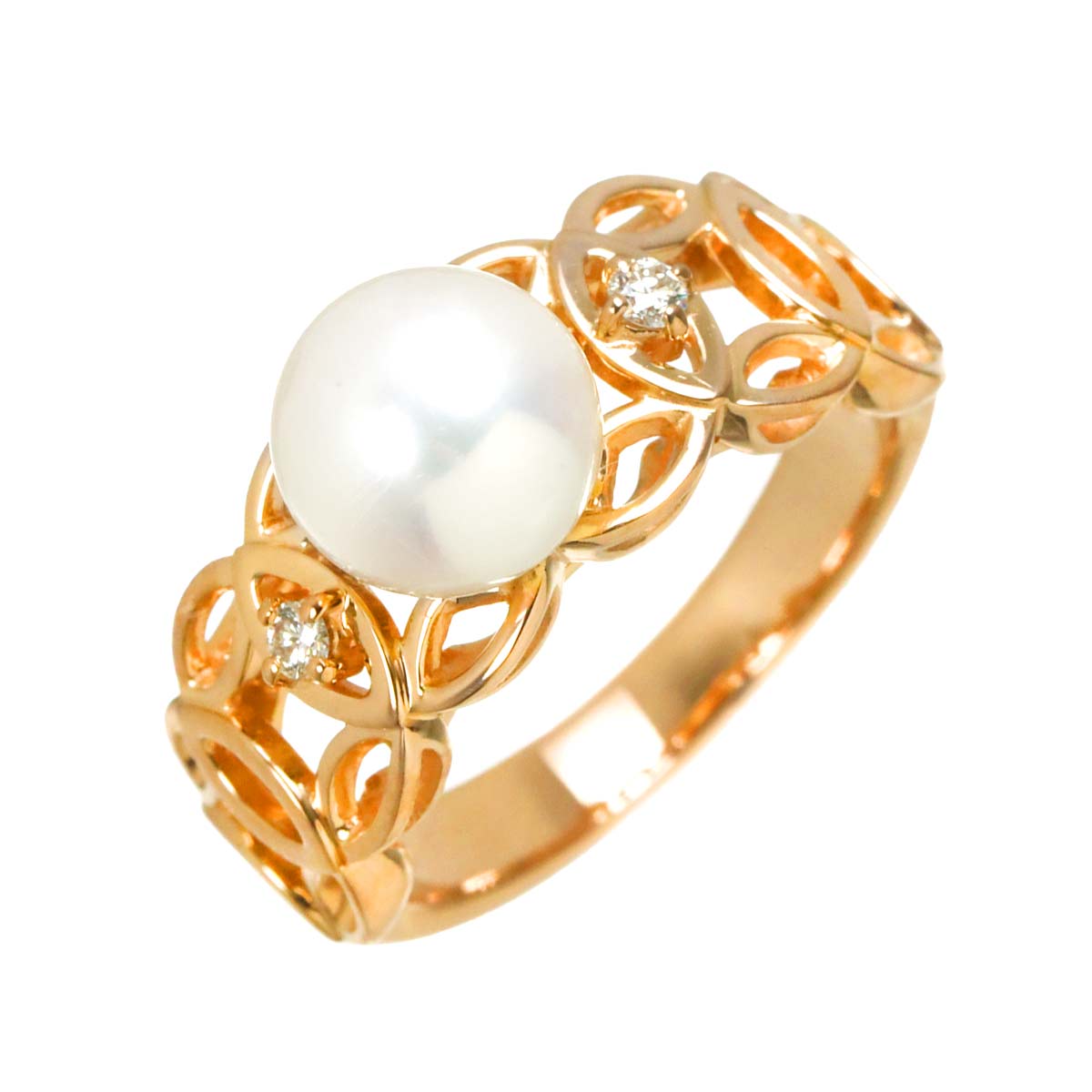 Akoya Pearl Diamond Ring 18K PG 750 Size6(US)
