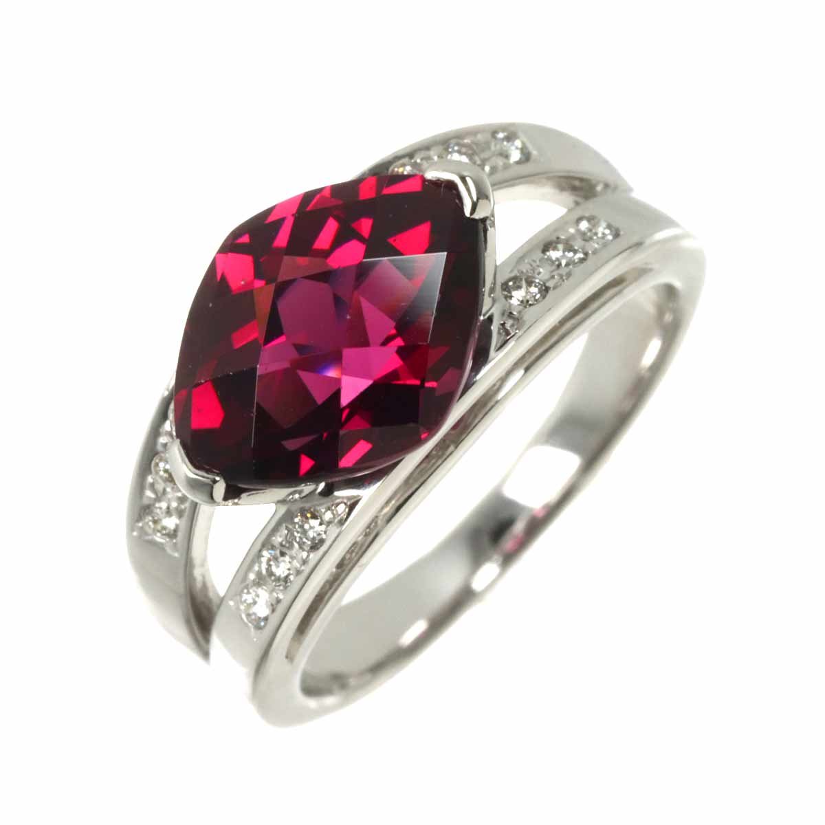 Garnet 4.33ct Diamond 0.11ct Ring 18K WG 750 size6(US)
