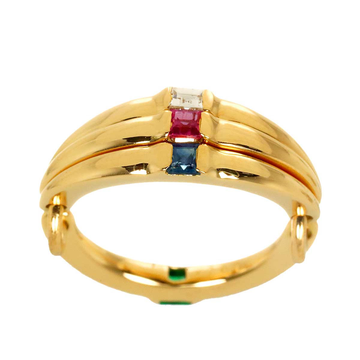Diamond Multi stone Ring 18K Yellow Gold 750 Size5.5-5.75(US)