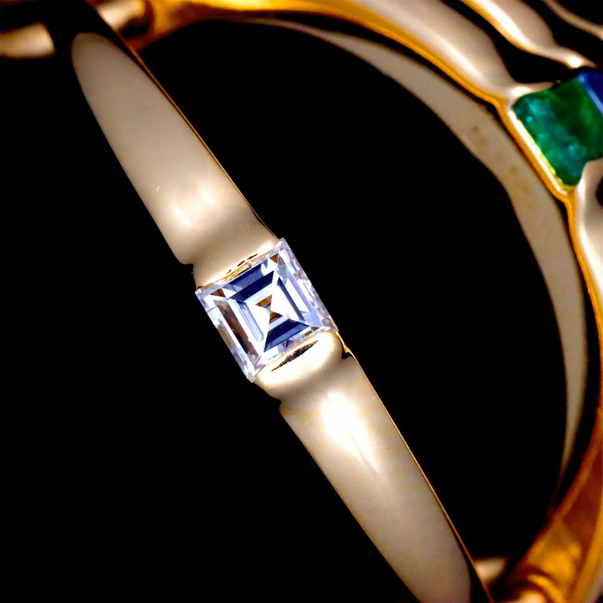 Diamond Multi stone Ring 18K Yellow Gold 750 Size5.5-5.75(US)