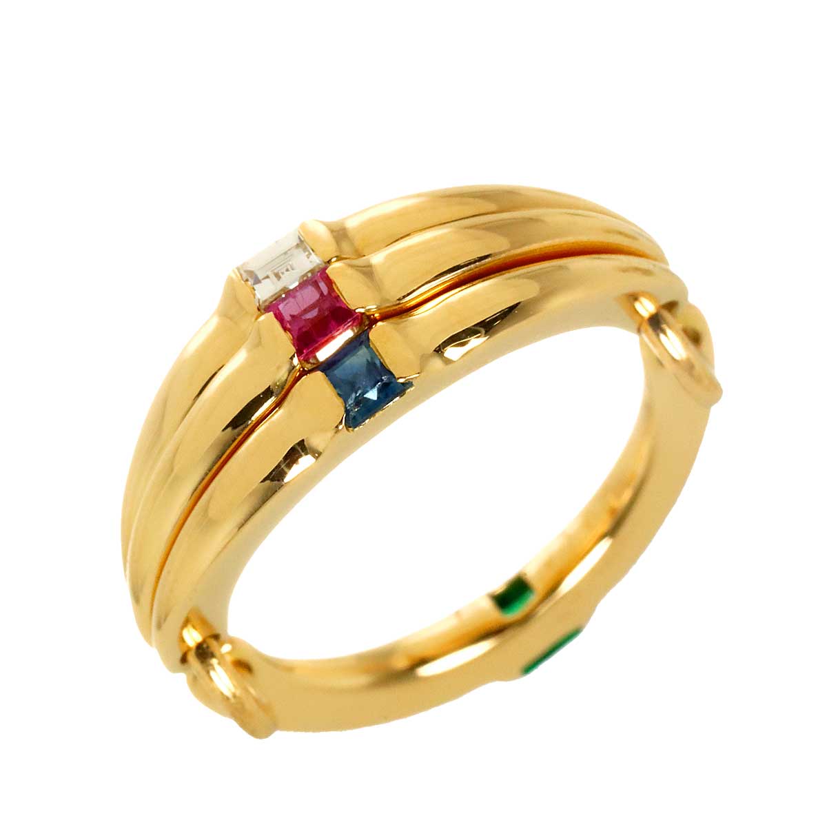 Diamond Multi stone Ring 18K Yellow Gold 750 Size5.5-5.75(US)