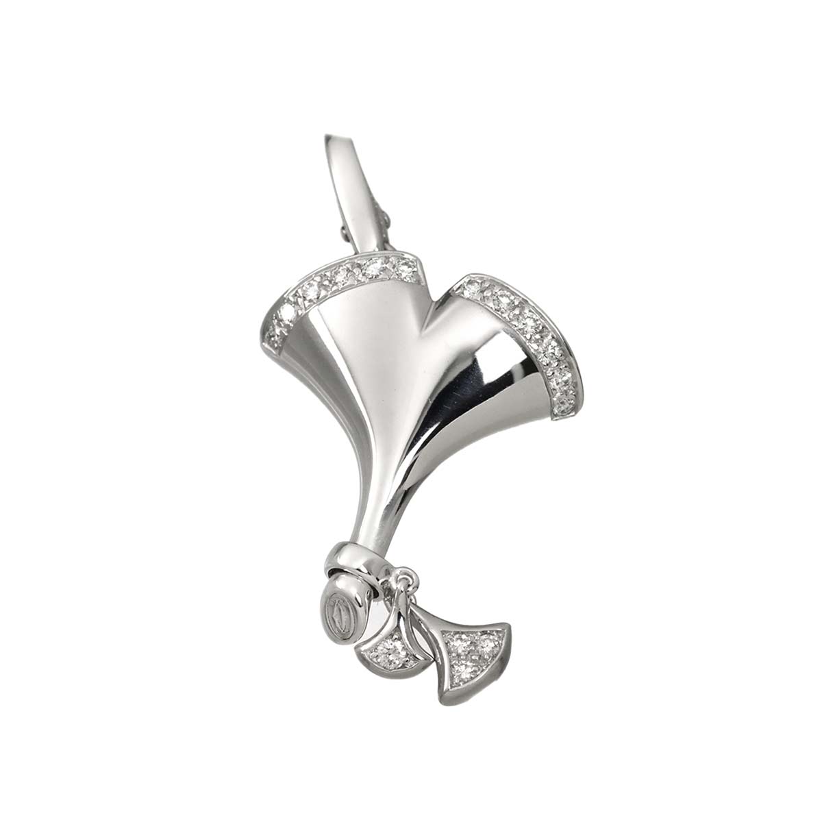 Ginkgo Diamond Charm Pendant 18K White Gold 750