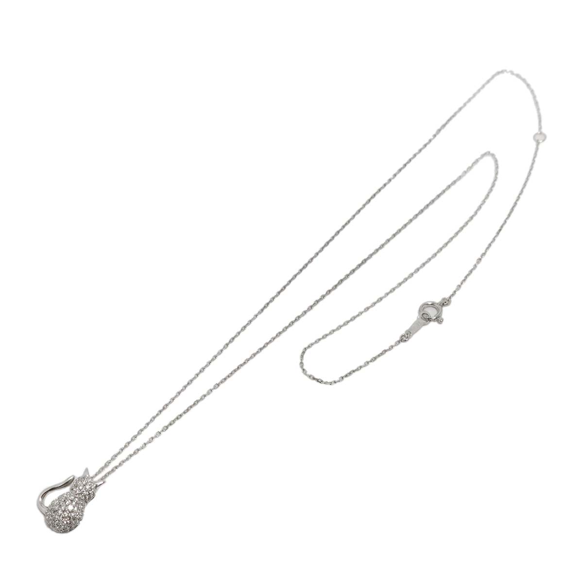 Cat Motif Diamond 0.33ct Necklace 18K White Gold 750