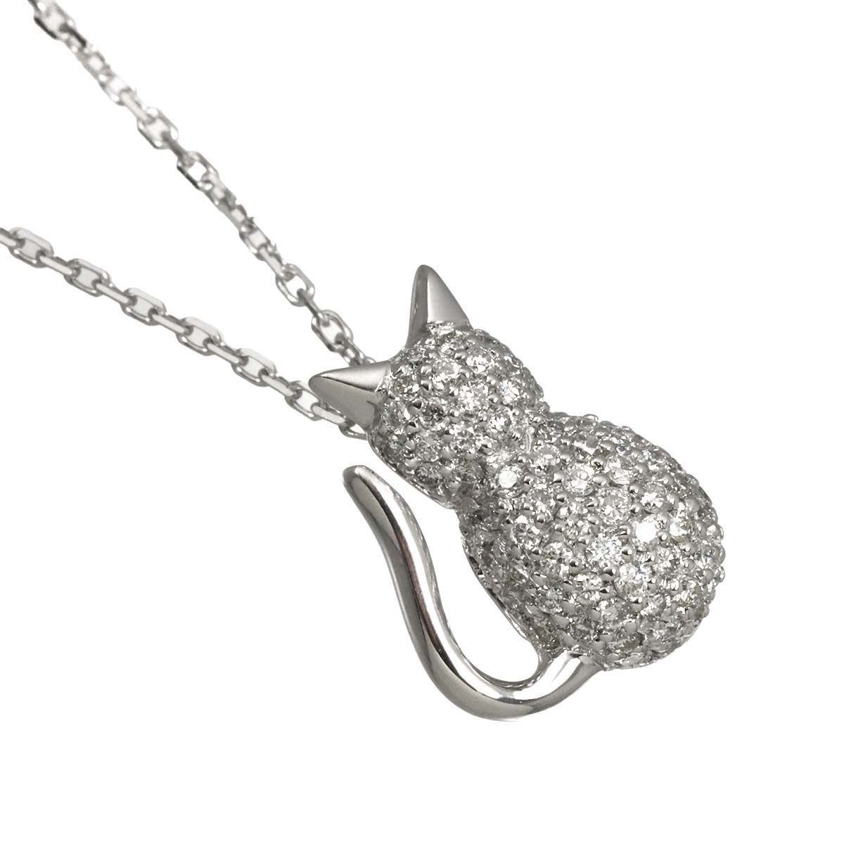 Cat Motif Diamond 0.33ct Necklace 18K White Gold 750
