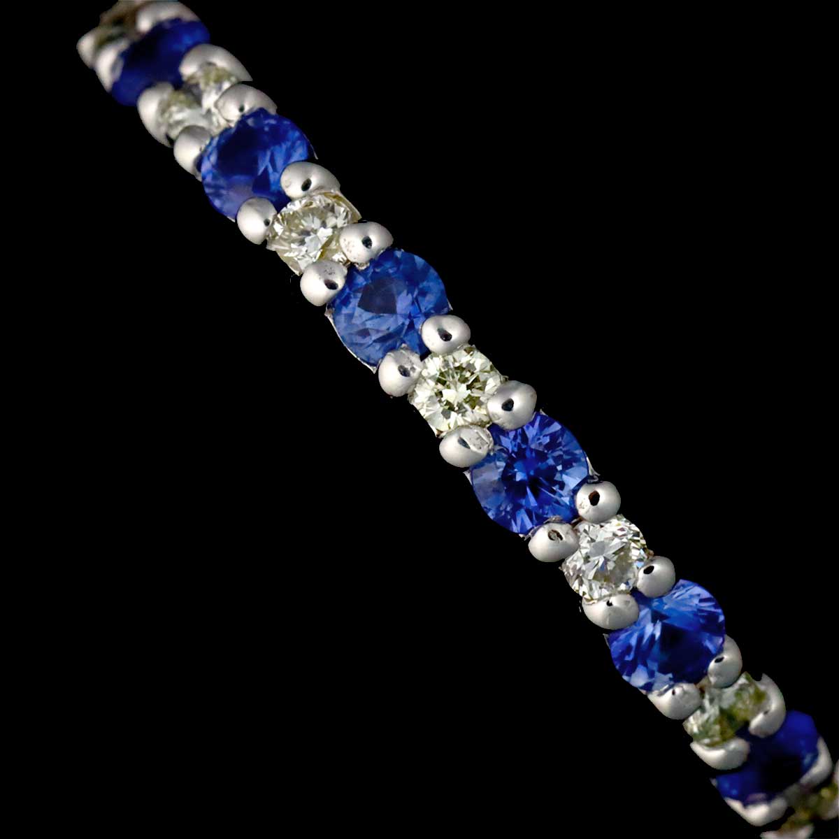 Sapphire Diamond Ring 18K White Gold 750 Size4.5(US)