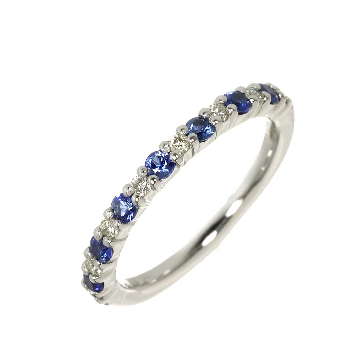 Sapphire Diamond Ring 18K White Gold 750 Size4.5(US)