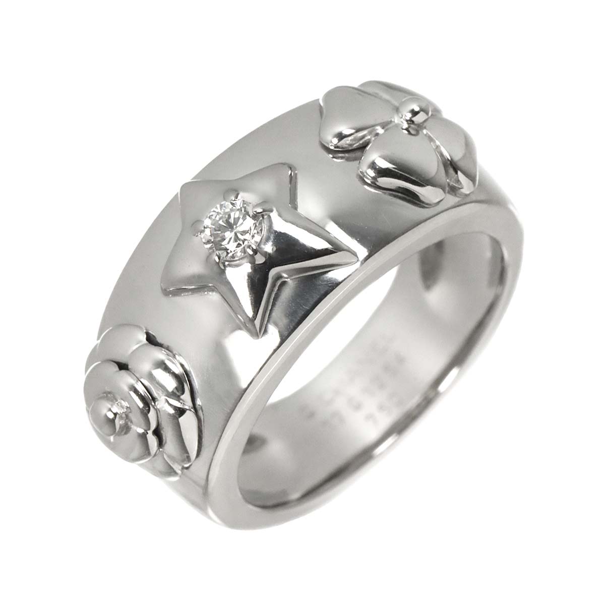 Three Symbols Diamond Ring 18K WG 750 size6.25-6.5(US)