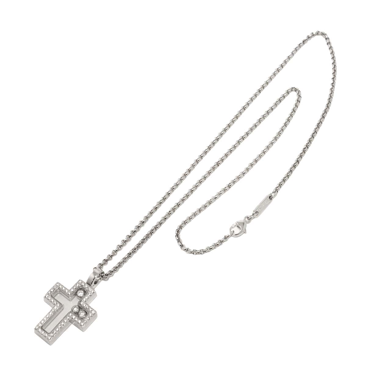 Happy Diamond Cross Necklace 18K White Gold 750