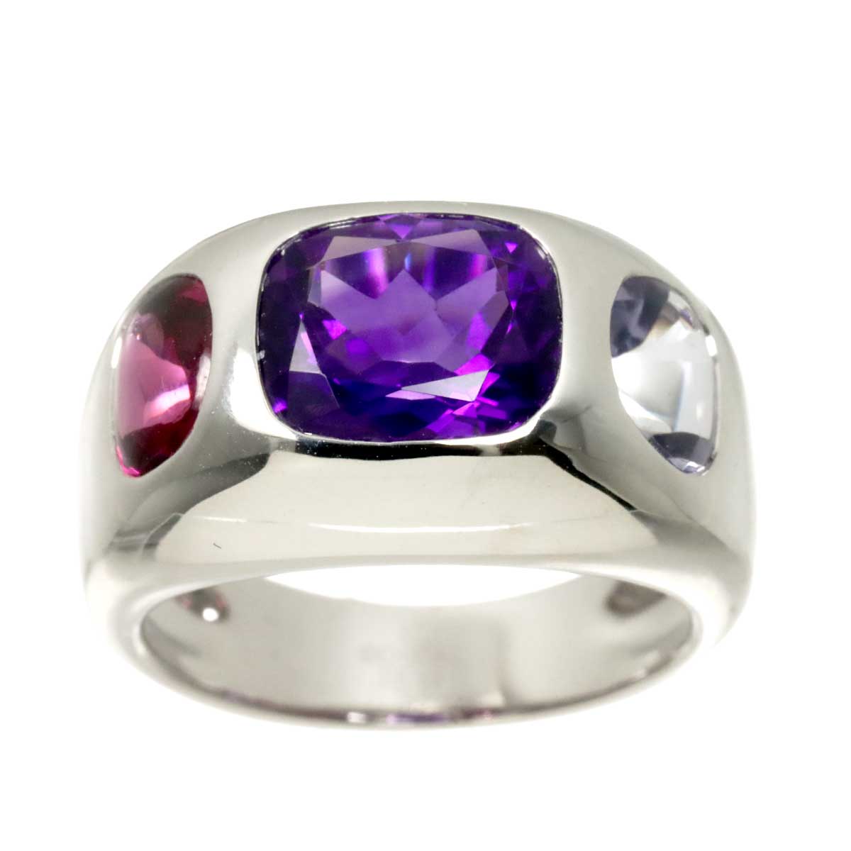 Amethyst Iolite Garnet Ring 18K WG 750 Sise52 6(US)