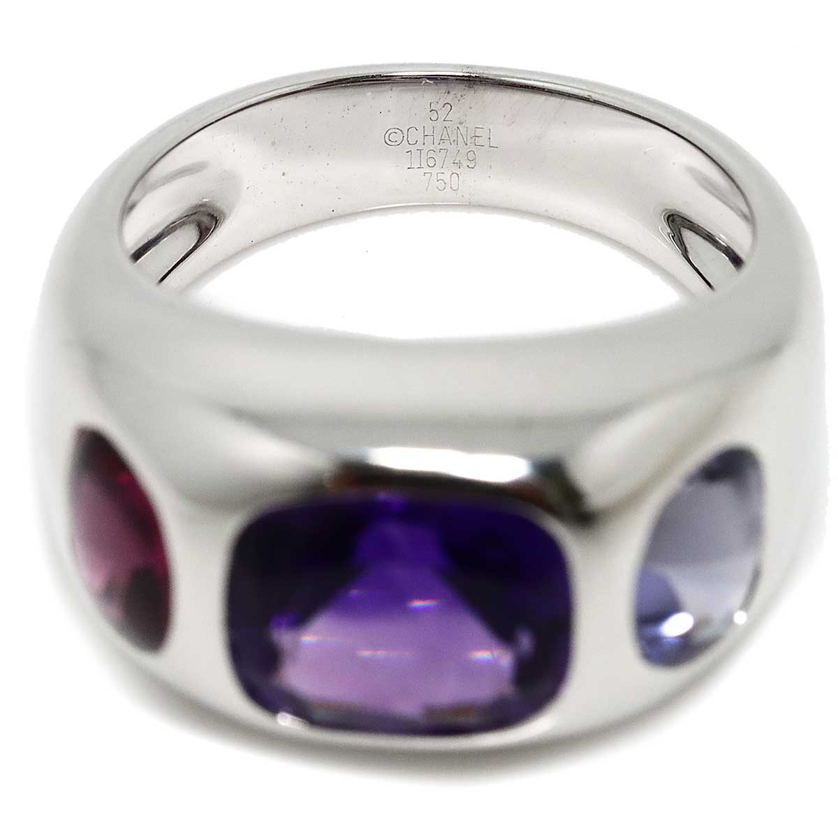 Amethyst Iolite Garnet Ring 18K WG 750 Sise52 6(US)