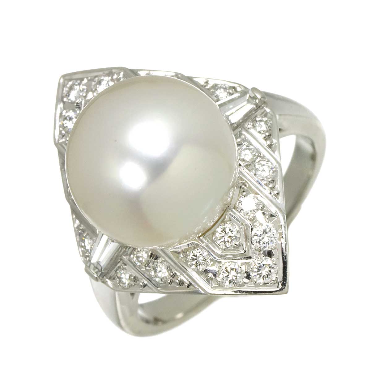 South Sea pearl 11.2mm Diamond 0.52ct Ring Pt size5.5-5.75(US)