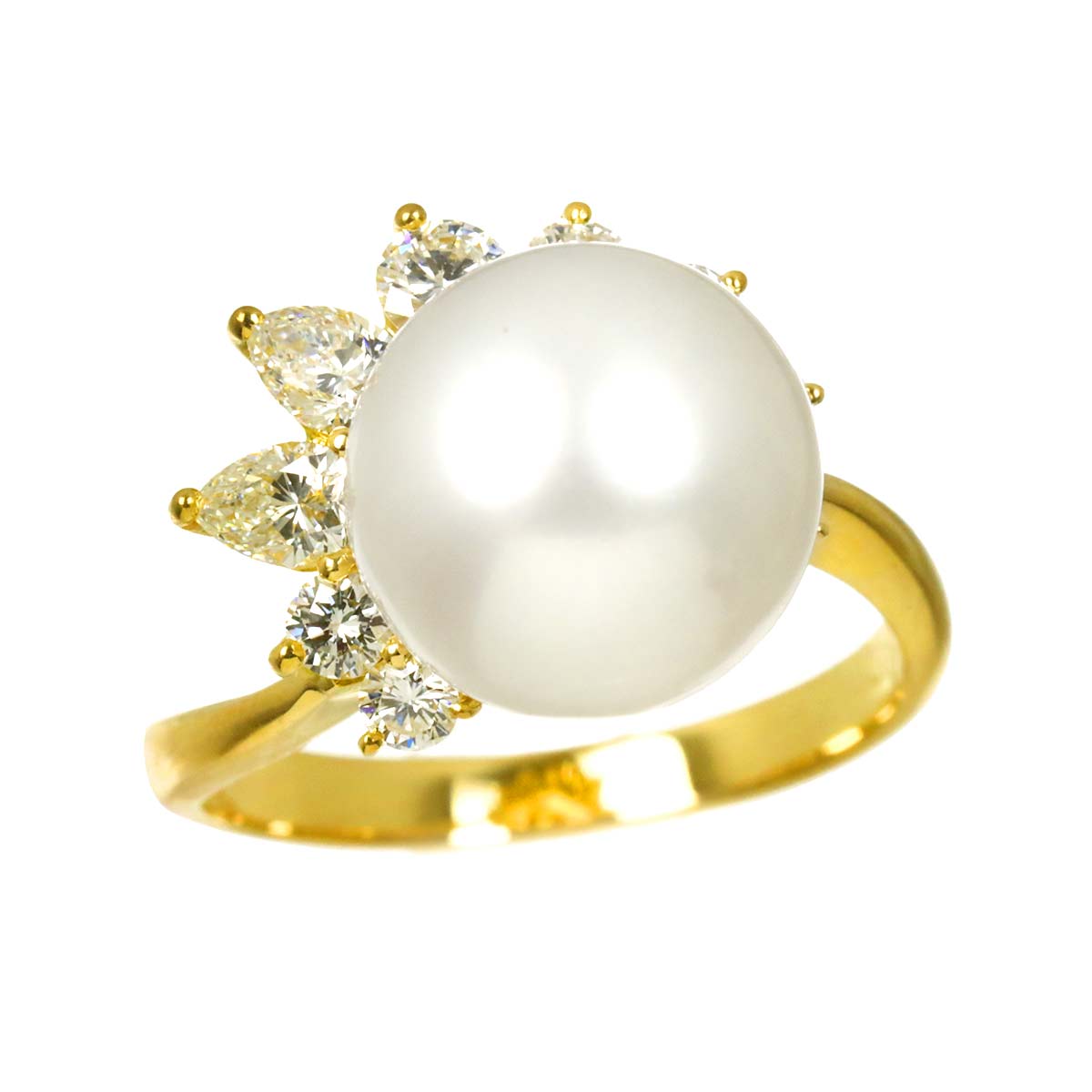 South Sea Pearl Diamond Ring 18K YG 750 Size5.75-6(US)