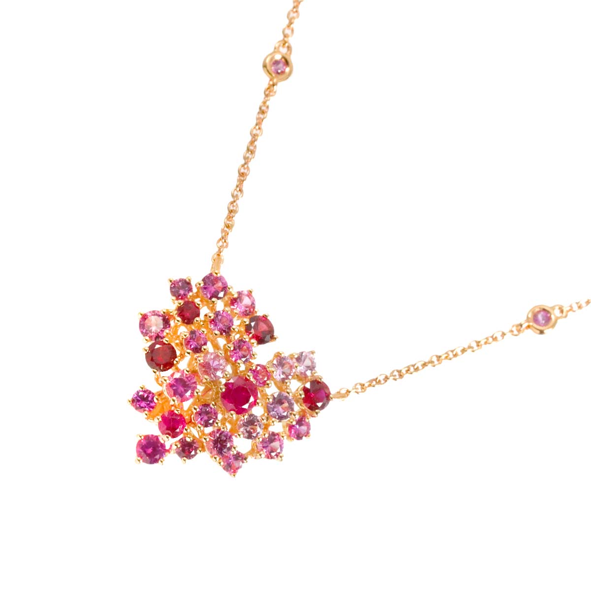 Mimosa Heart Sapphire Ruby Diamond Necklace 18K PG 750