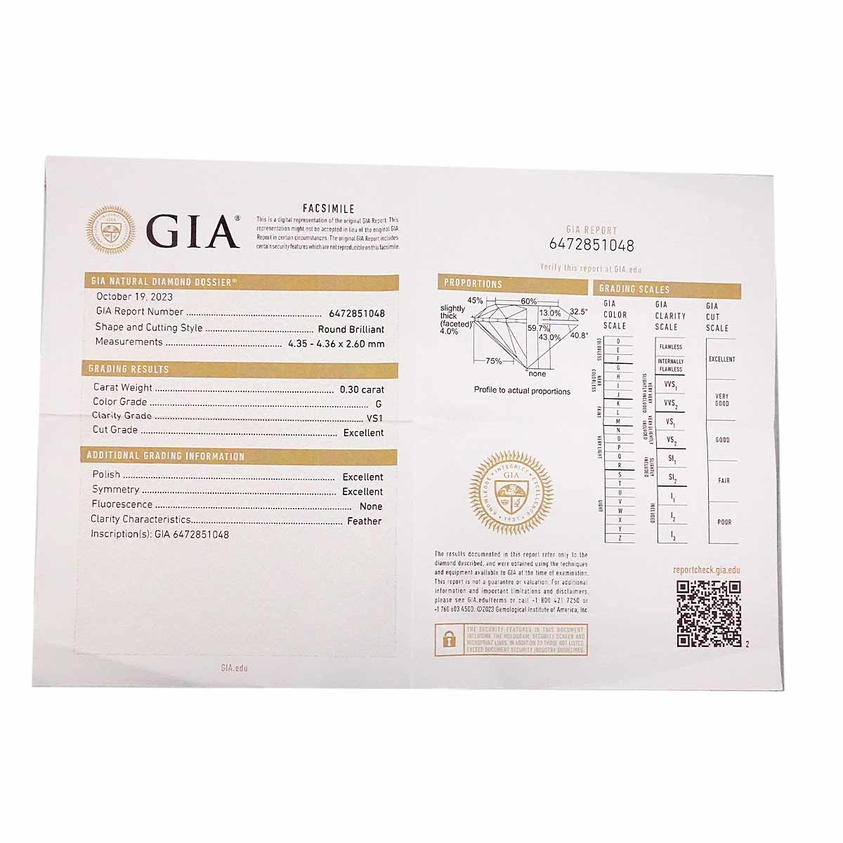 Diamond 0.30ct G/VS1/3EX Ring Platinum size46 3.75(US)