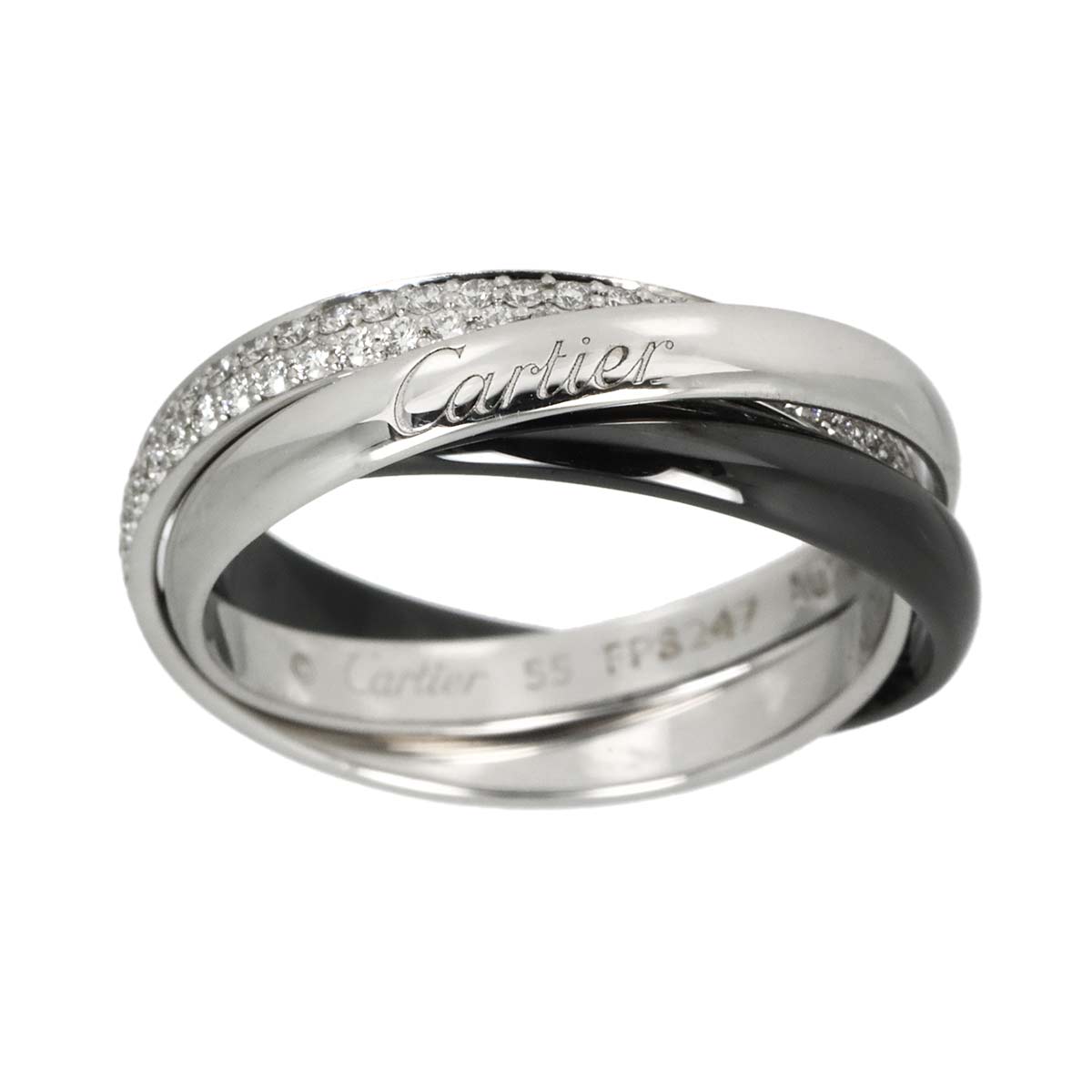 Diamond Trinity SM Ring 18K WG Black Ceramic 750 size55 7.25US
