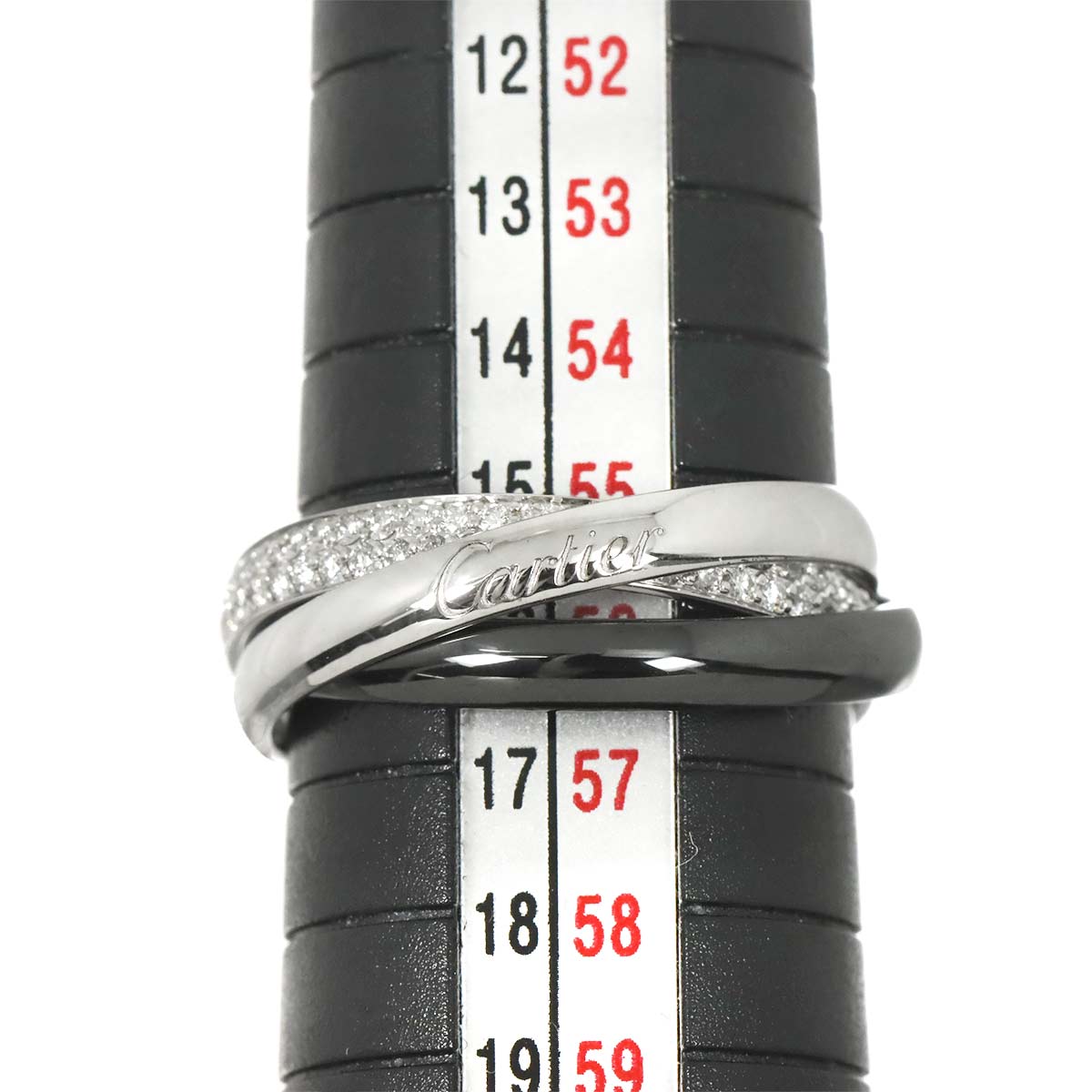 Diamond Trinity SM Ring 18K WG Black Ceramic 750 size55 7.25US