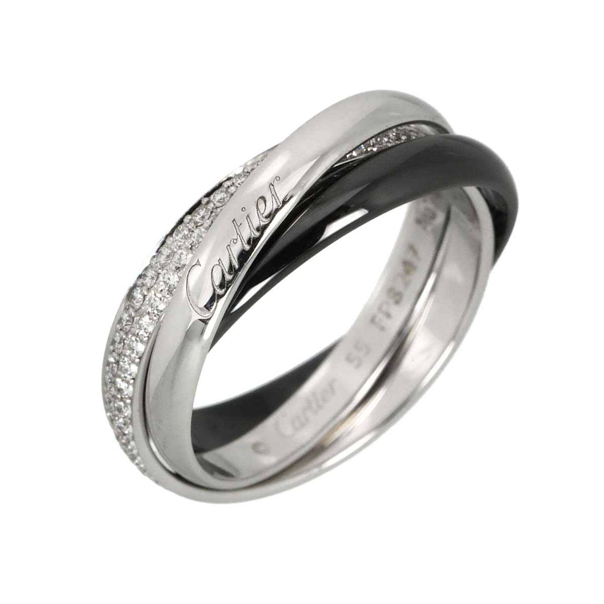 Diamond Trinity SM Ring 18K WG Black Ceramic 750 size55 7.25US