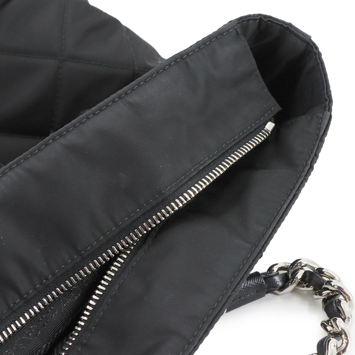 Quilted Chain Tote Bag Nylon Leather Black 1BG017 Purse