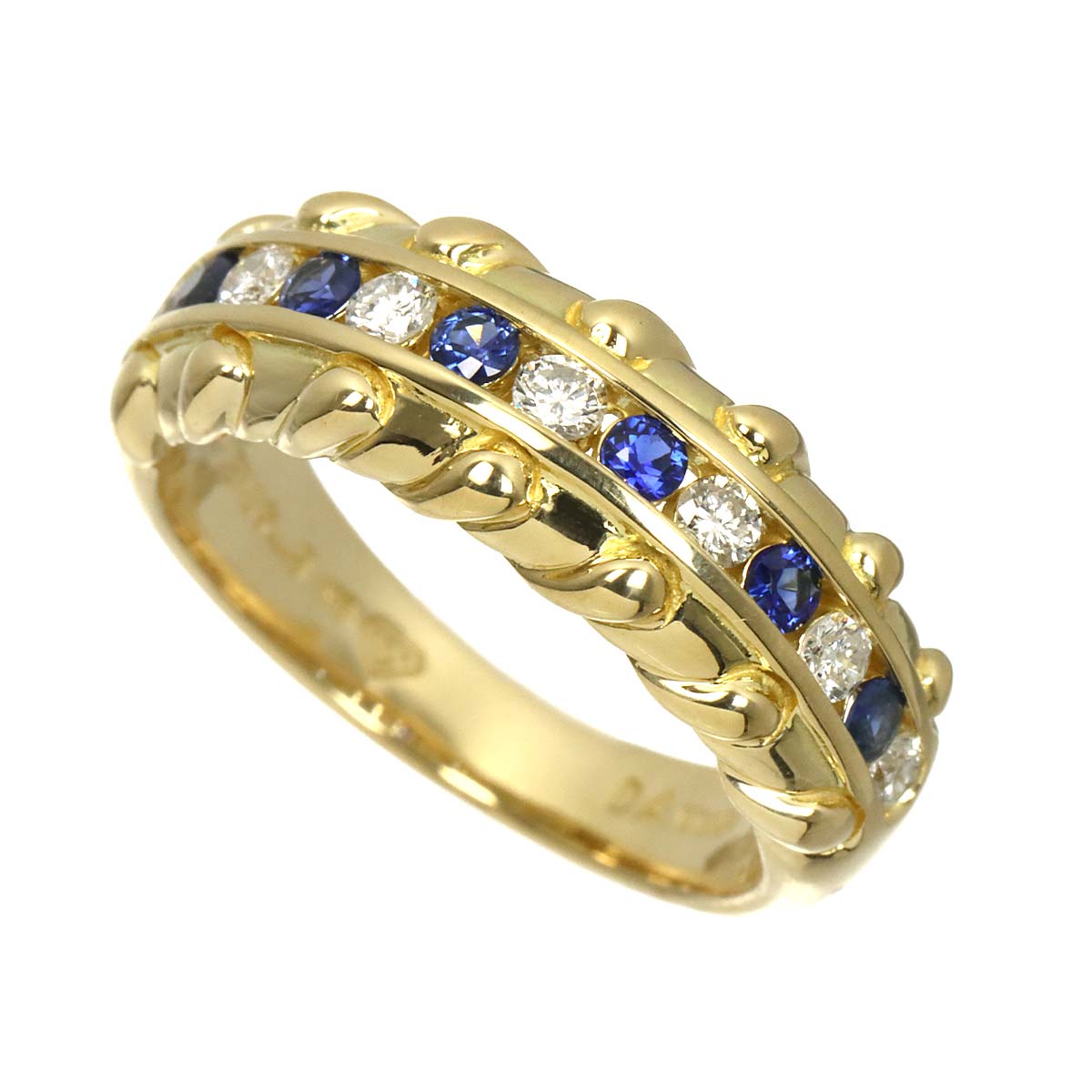 Sapphire 0.22ct Diamond 0.23ct Ring 18K YG 750 size6US