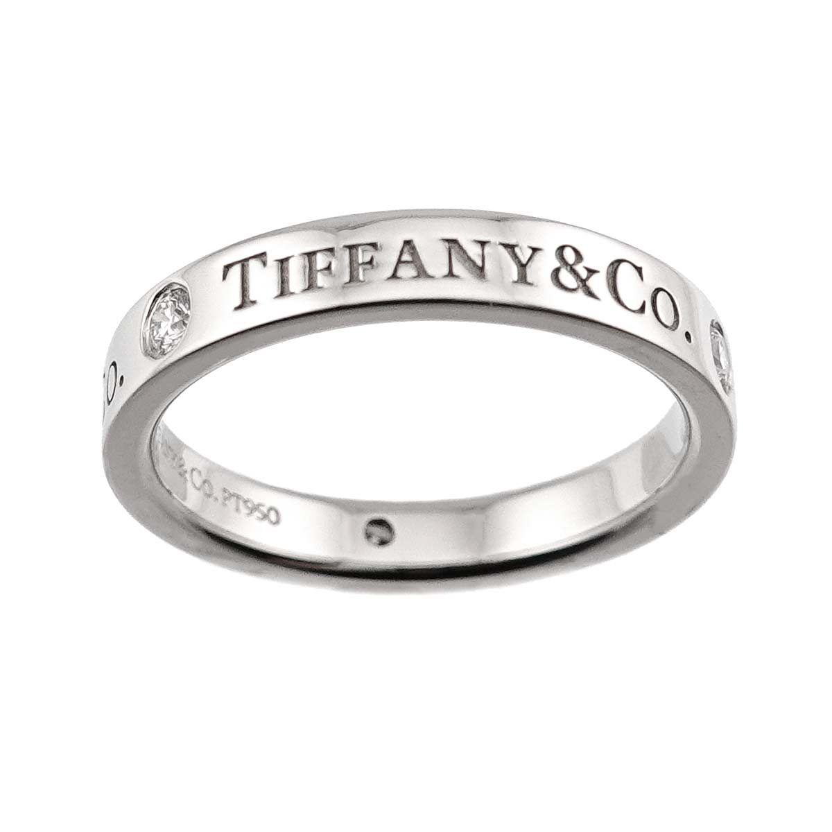Logo Flat Band Ring Diamond 3P Platinum Size4-4.5(US)