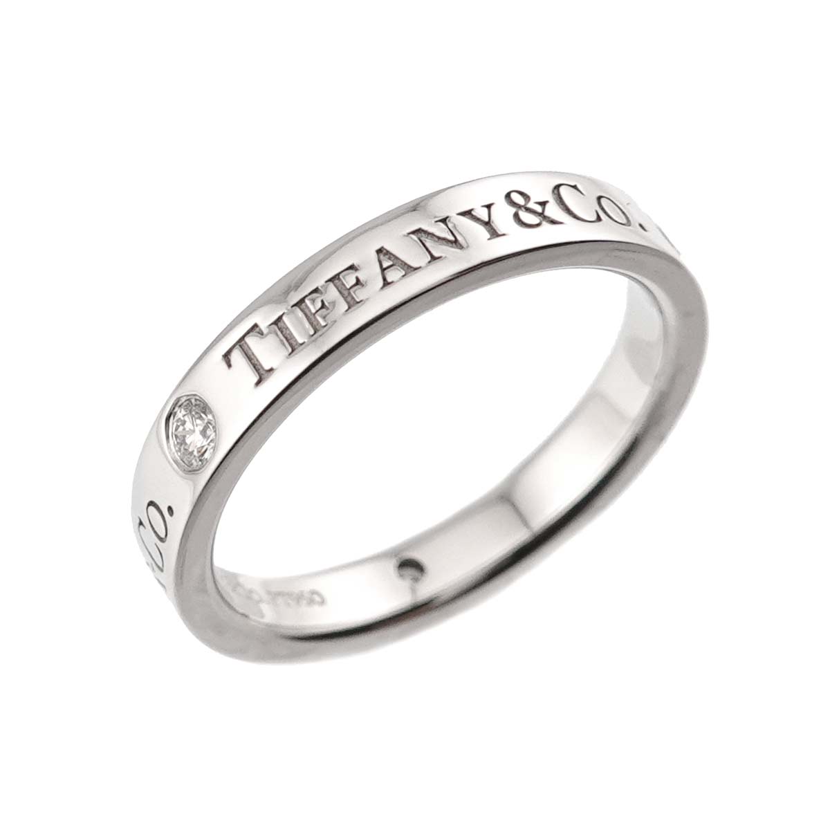 Logo Flat Band Ring Diamond 3P Platinum Size4-4.5(US)