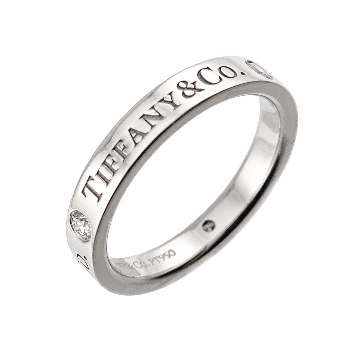 Logo Flat Band Ring Diamond 3P Platinum Size4-4.5(US)