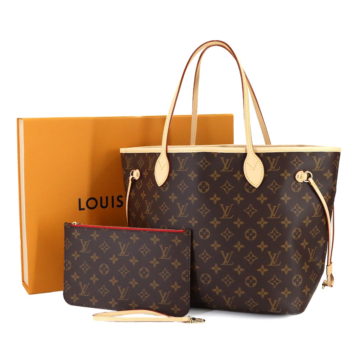 Monogram Neverfull MM Tote Bag Brown Cerise M46987