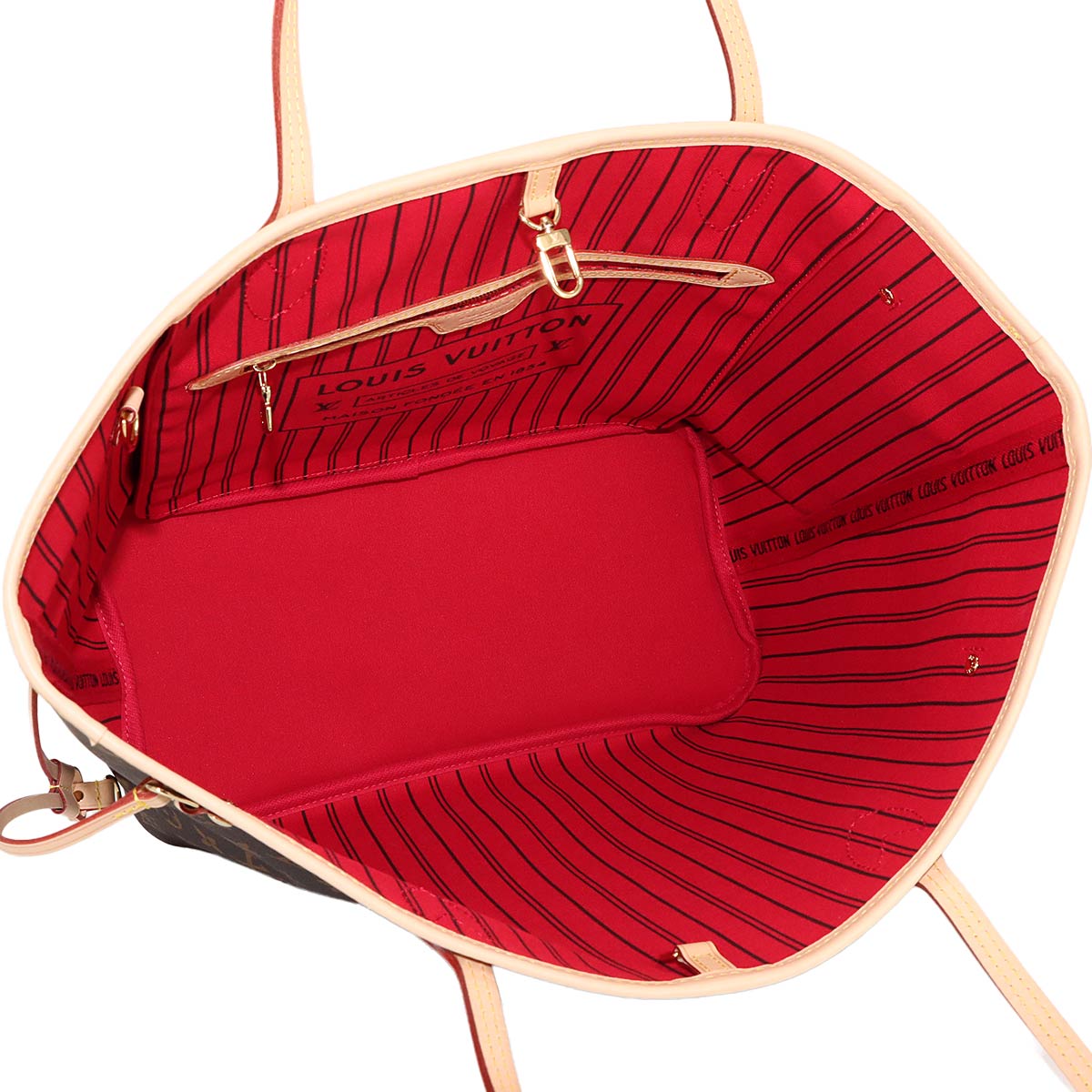 Monogram Neverfull MM Tote Bag Brown Cerise M46987