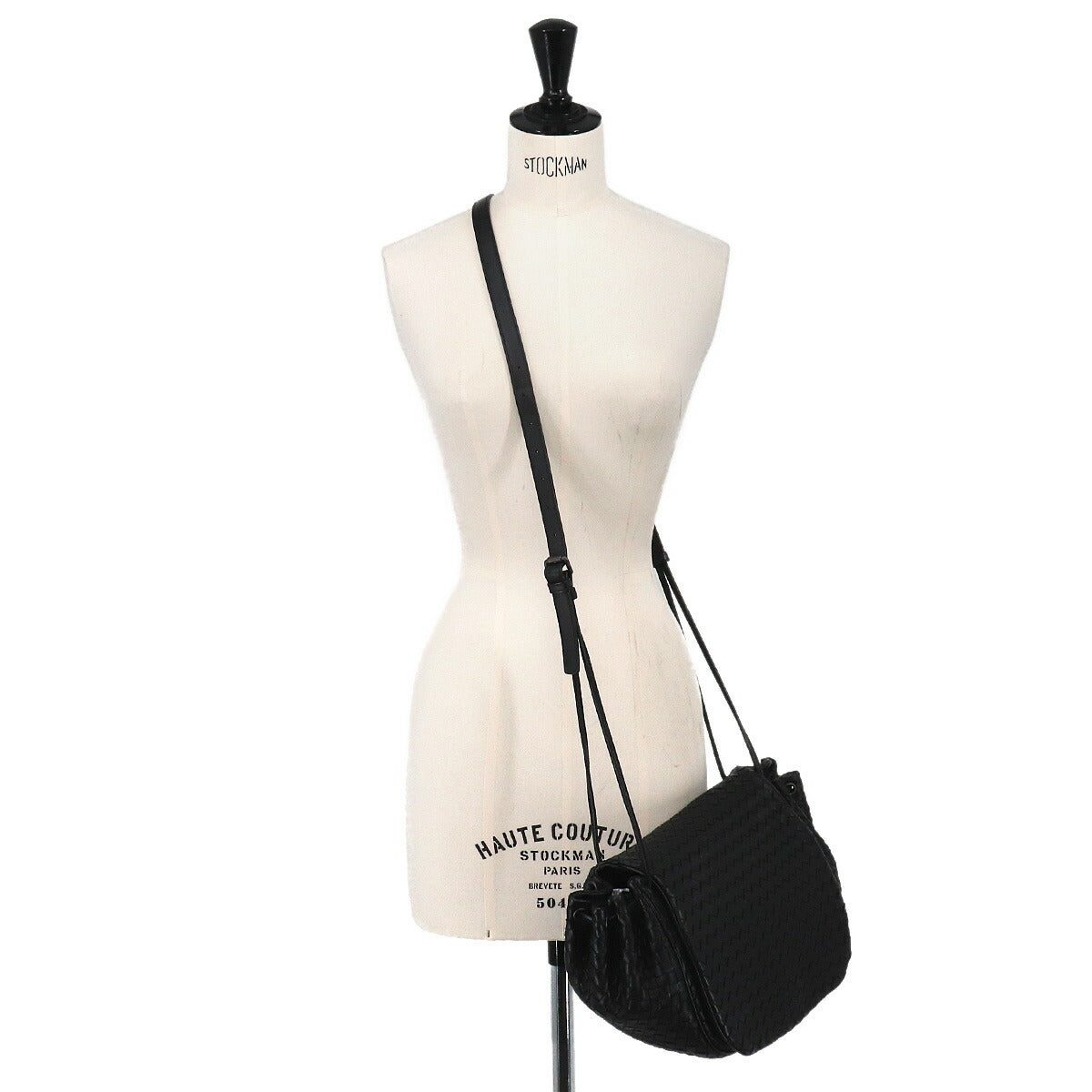 Intrecciato Shoulder Bag Leather Black Purse