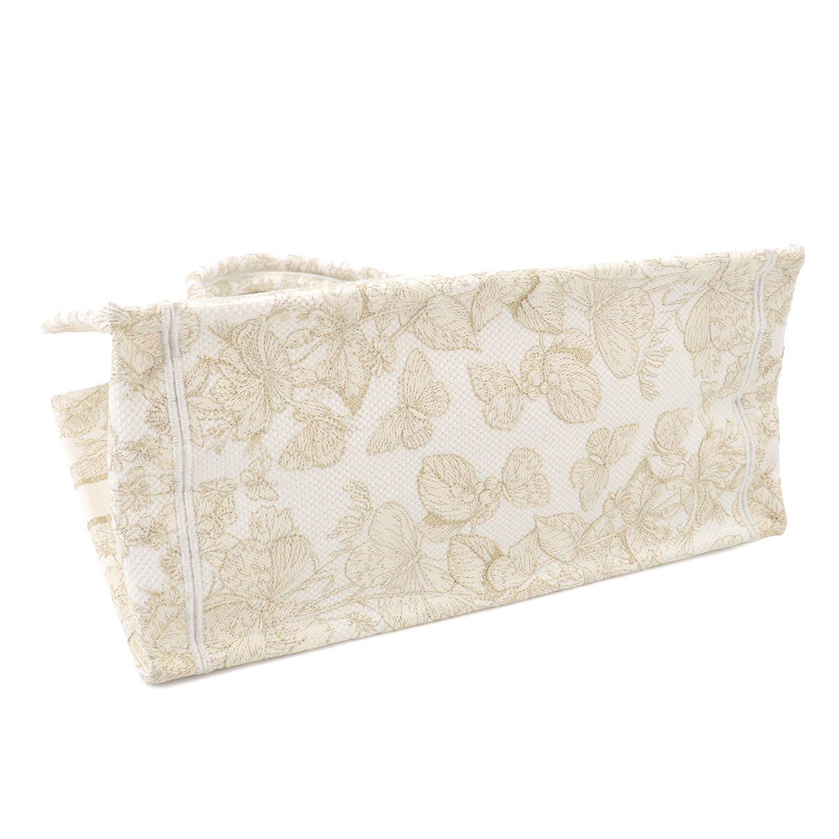 Book Tote Bag Medium Canvas White Gold Embroidery