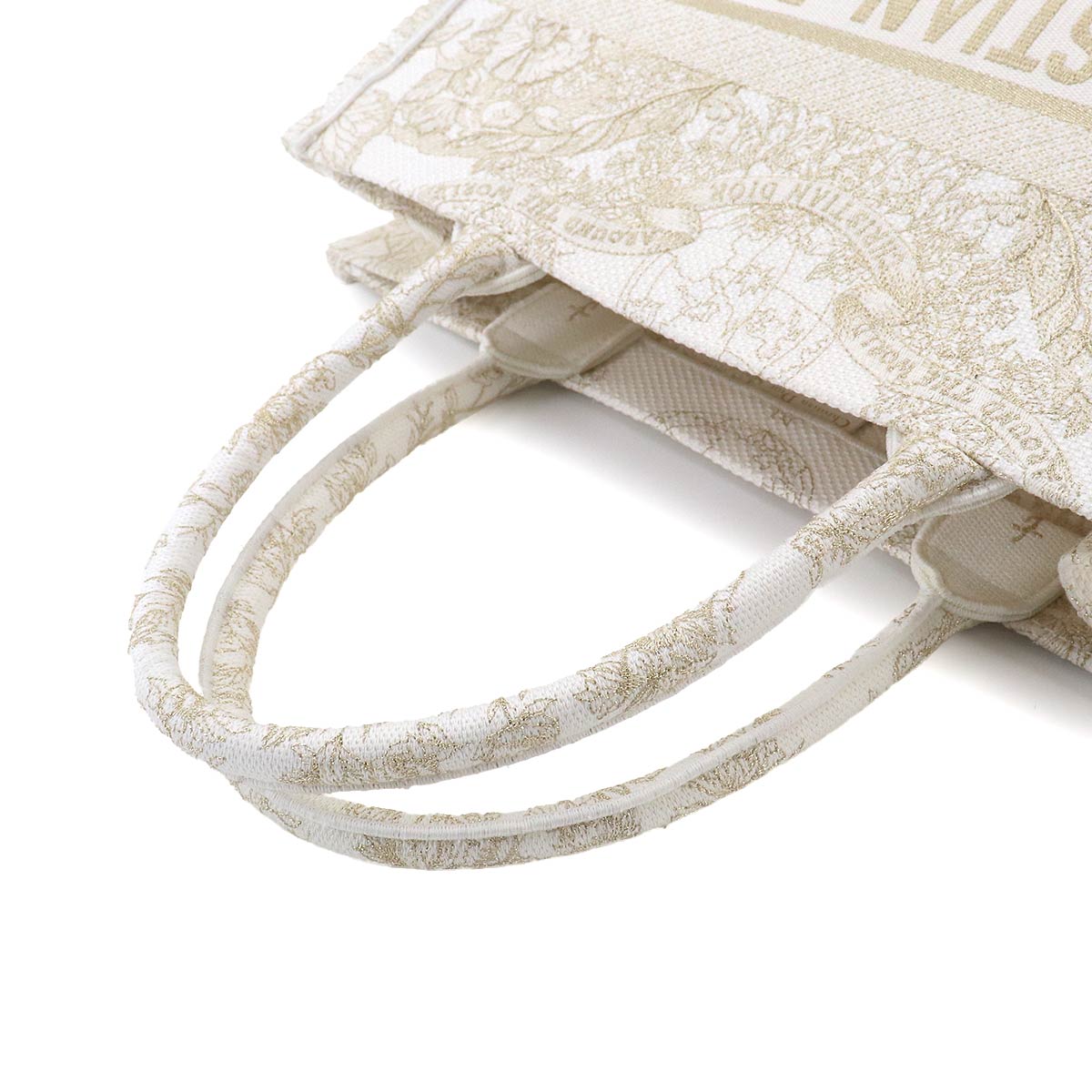Book Tote Bag Medium Canvas White Gold Embroidery
