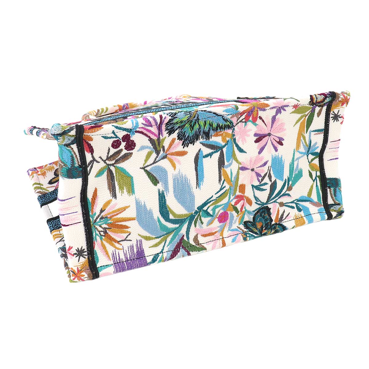 Book Tote Bag Medium Jungle Canvas White Embroidery