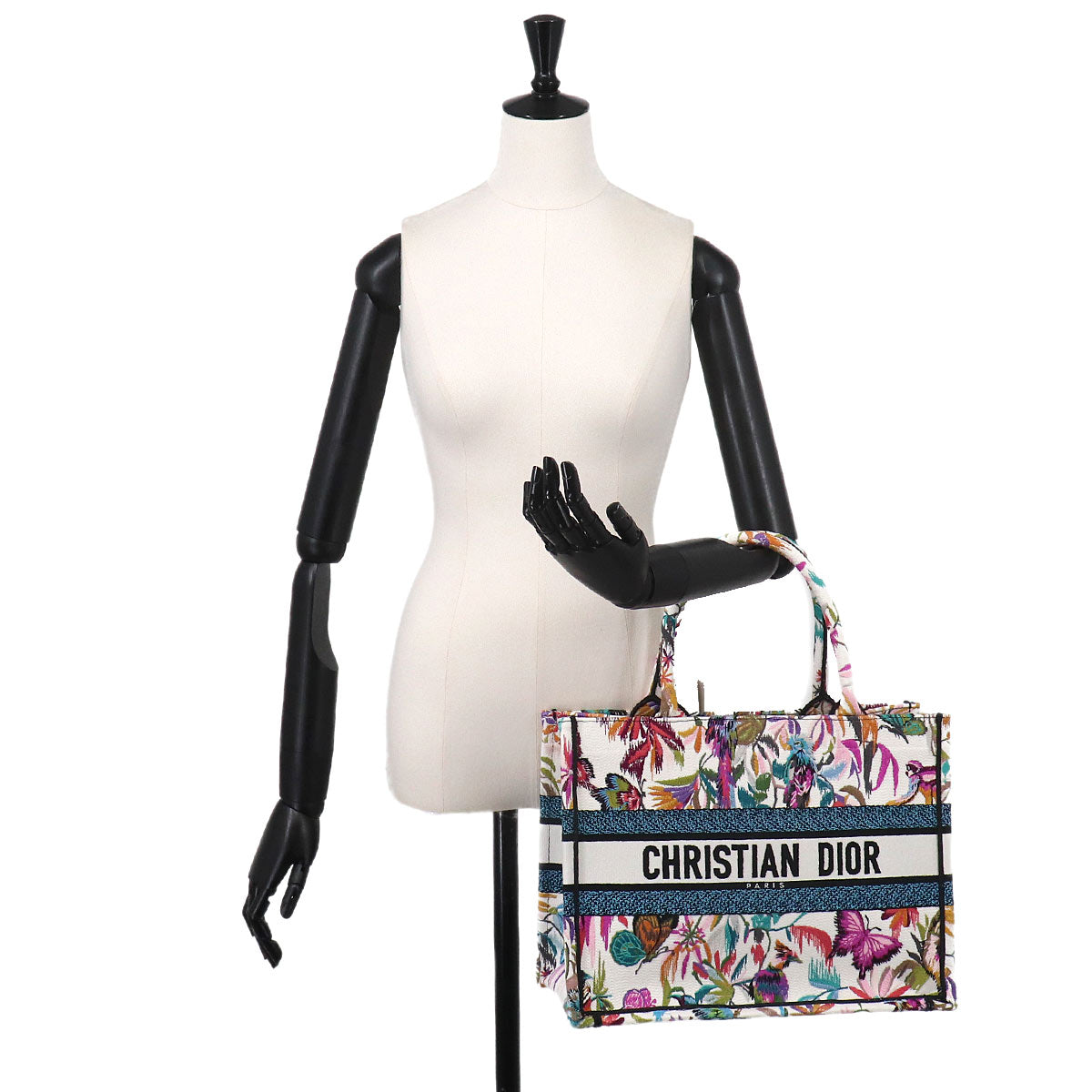 Book Tote Bag Medium Jungle Canvas White Embroidery
