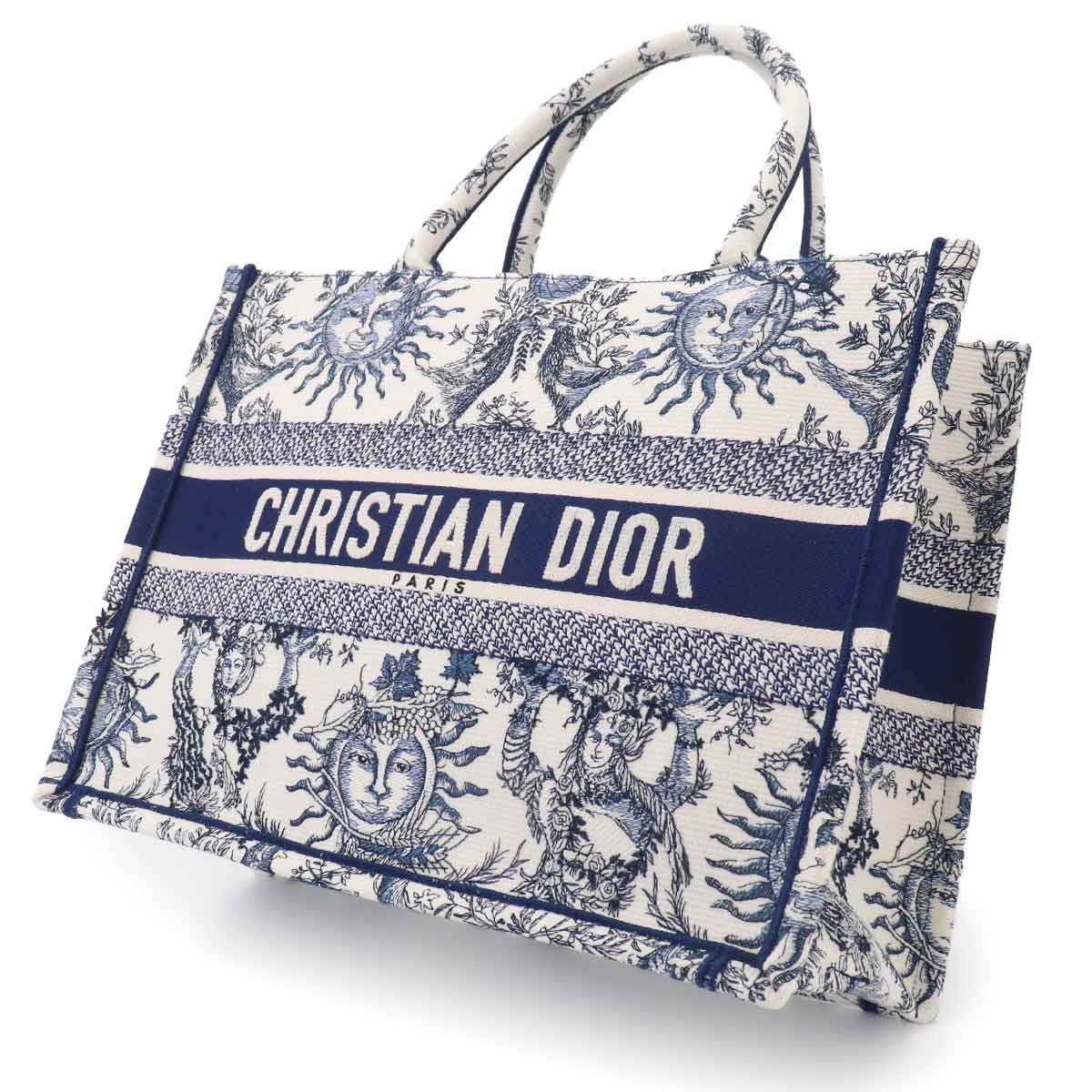Book Tote Bag Medium Canvas White Blue