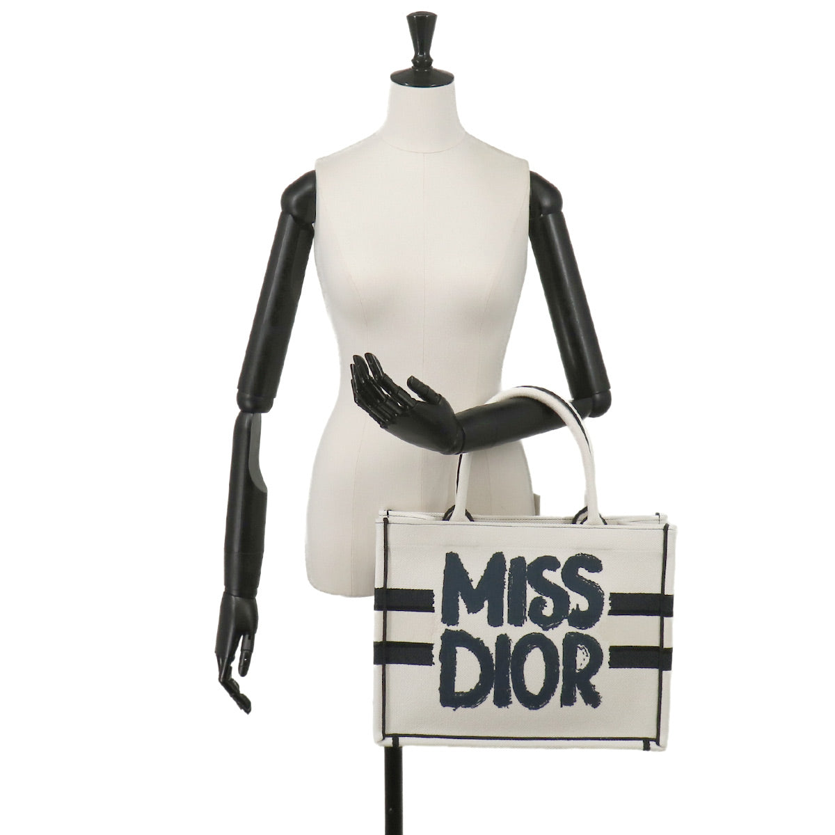 Miss Dior Graffiti Book Tote Medium Bag Canvas Blanc