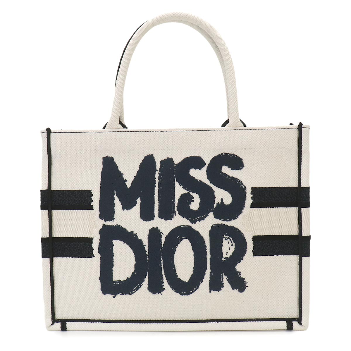 Miss Dior Graffiti Book Tote Medium Bag Canvas Blanc