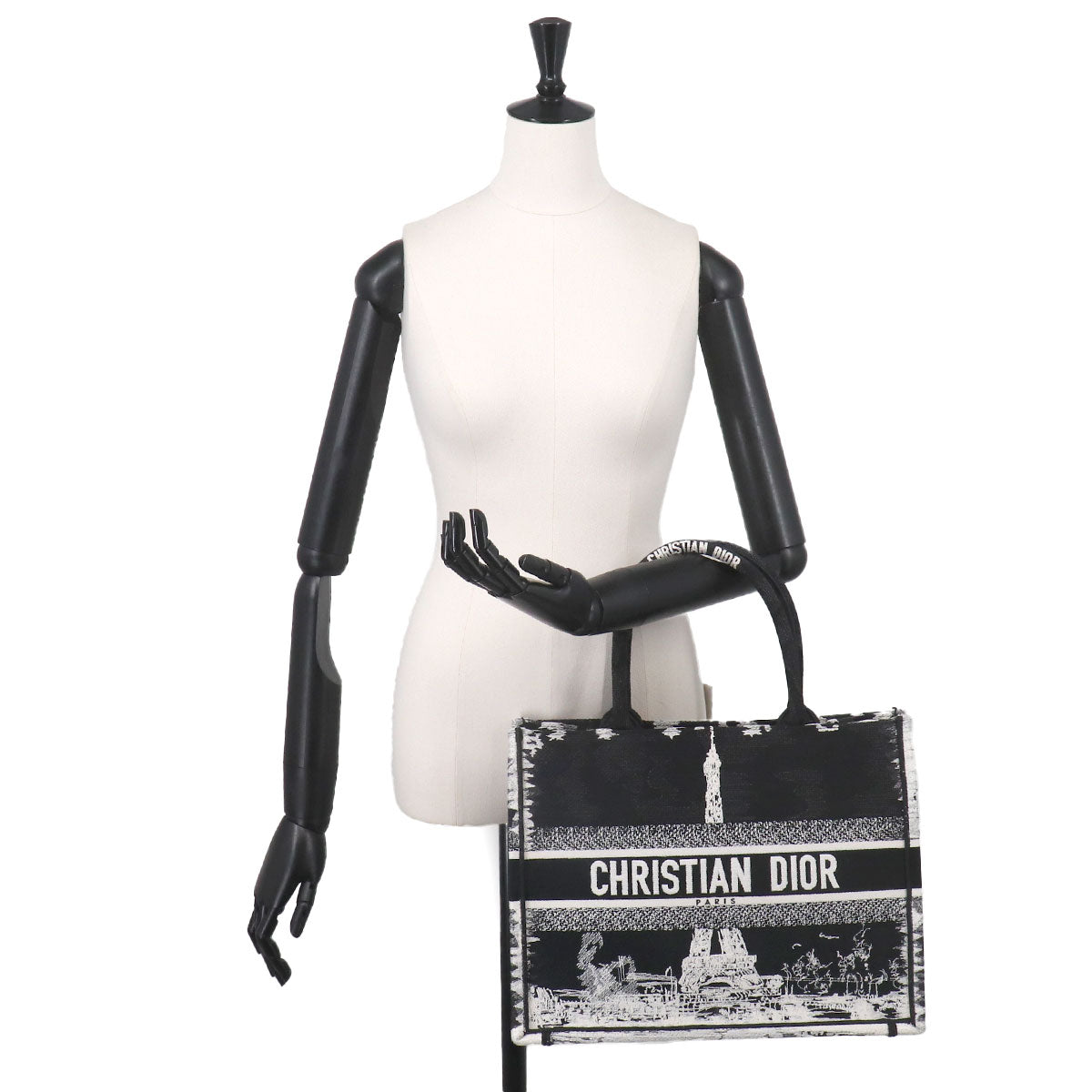 Book Tote Bag Medium Canvas Black White Eiffel Tower