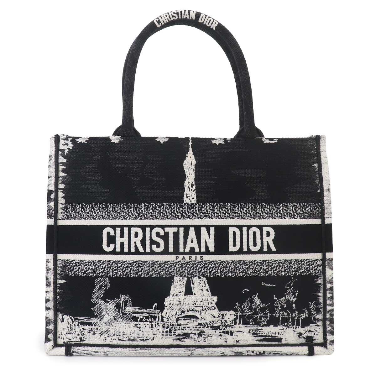Book Tote Bag Medium Canvas Black White Eiffel Tower