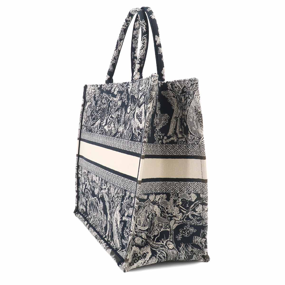 Reverse Toile De Jouy Book Tote Large Bag Canvas Navy