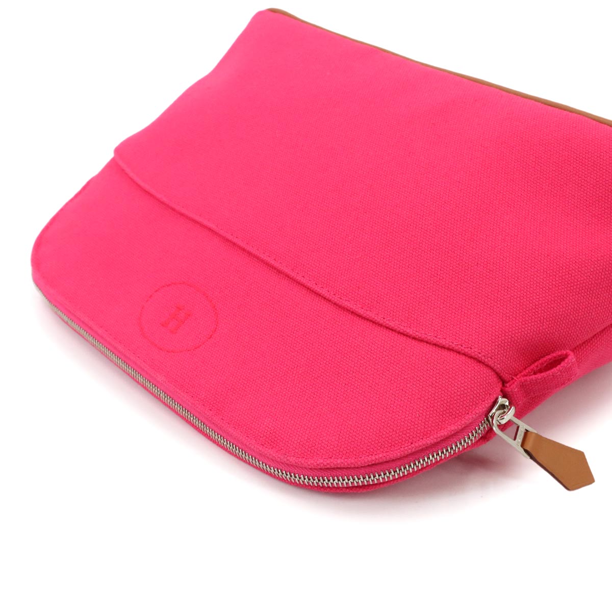 Bolide Pouch MM Cotton Canvas Leather Hibiscus Purse