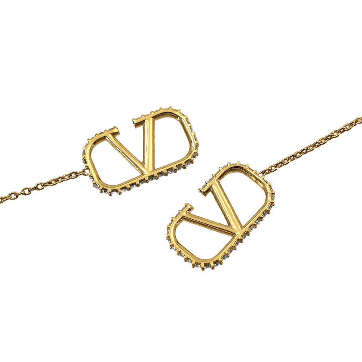 V Logos Rhinestone Swing Earrings Gold