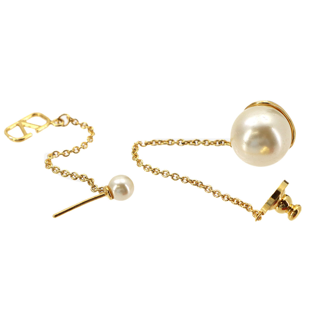 V Logos Faux Pearl Swing Earrings Gold White