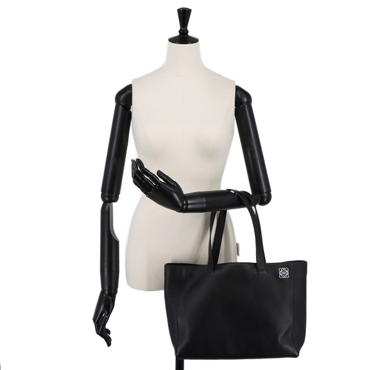 East West Shopper Tote Bag Leather Black Anagram Purse
