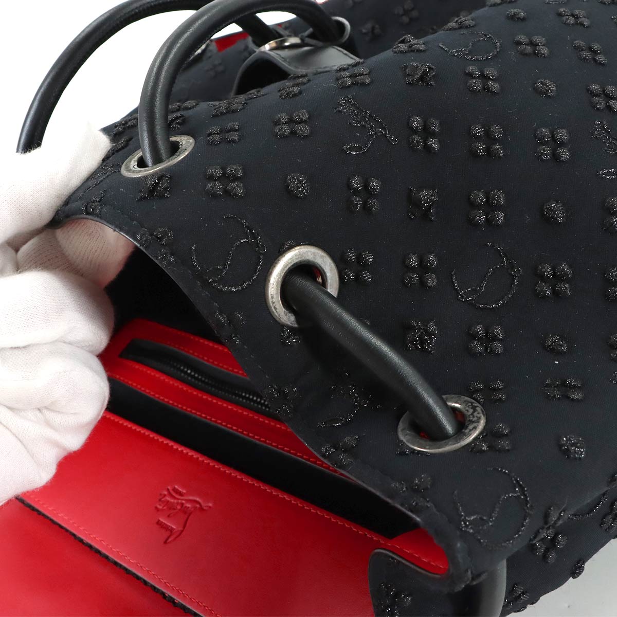Explora funk Backpack Leather Canvas Black Red