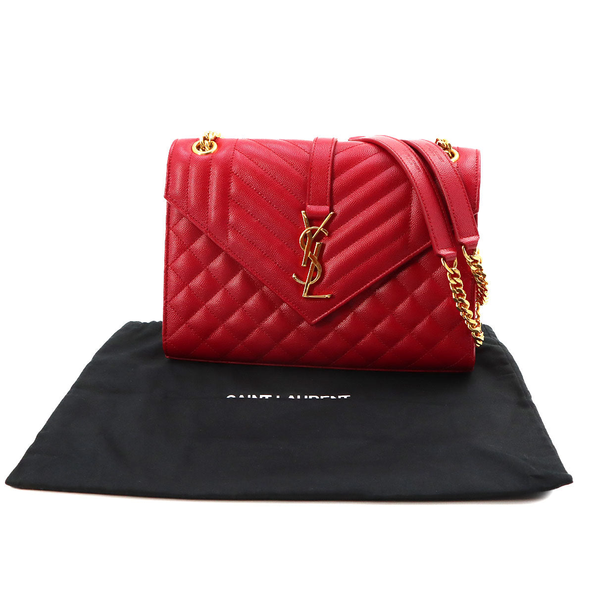 Envelope Medium Chain Shoulder Bag Leather Red 487206