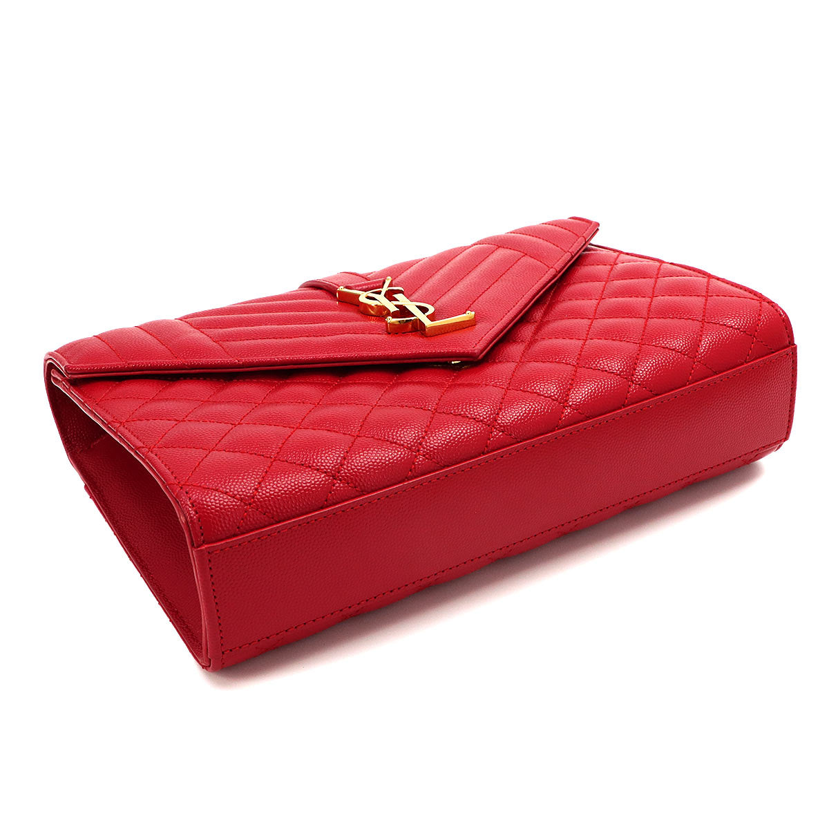 Envelope Medium Chain Shoulder Bag Leather Red 487206