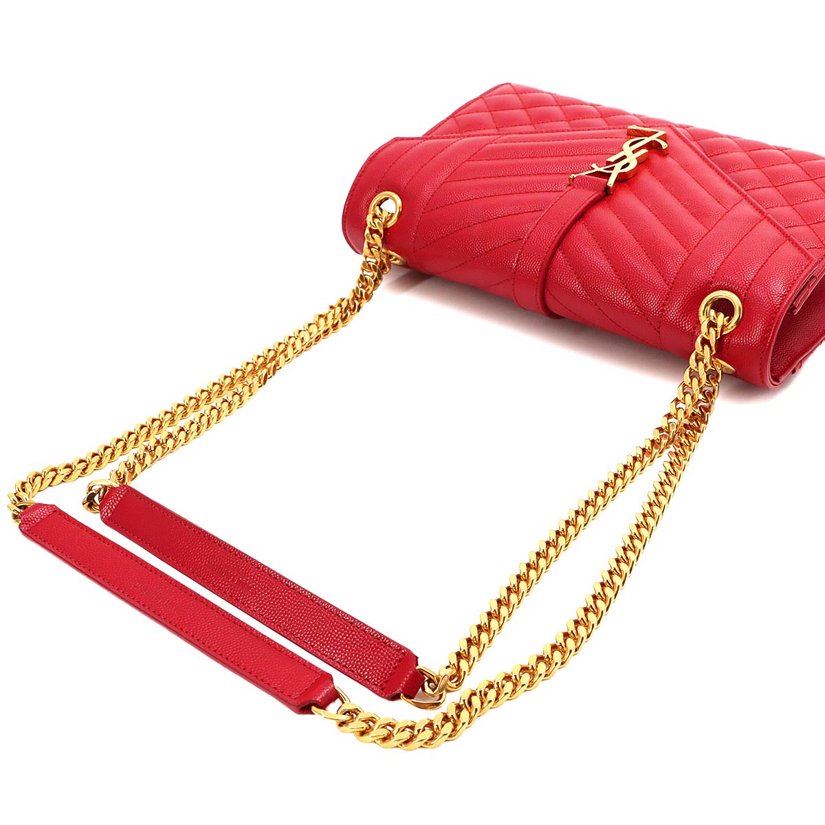 Envelope Medium Chain Shoulder Bag Leather Red 487206