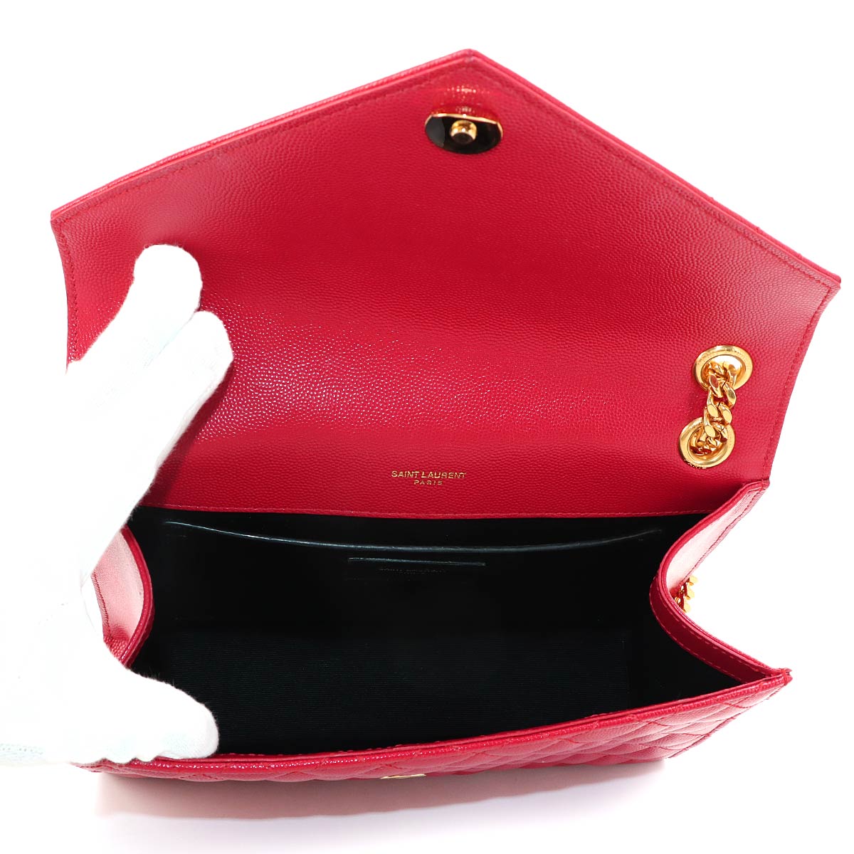 Envelope Medium Chain Shoulder Bag Leather Red 487206